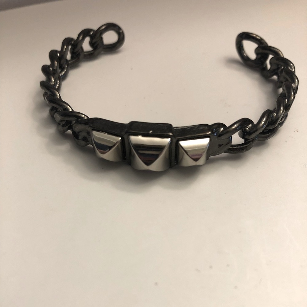 BCBGMaxAzria Gunmetal Cuff Bracelet with Silver Pyramid/Prisms